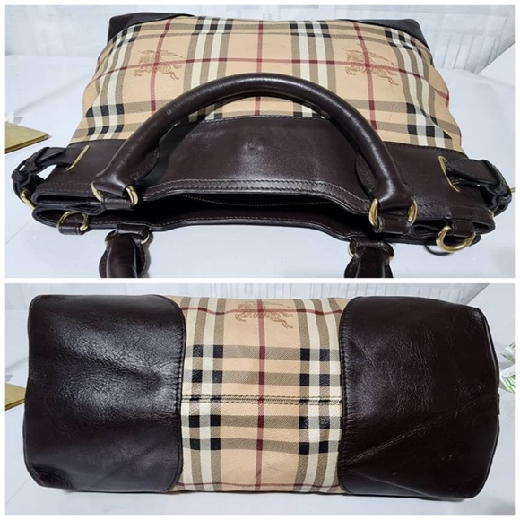 Authentic Burberry Haymarket Check PVC and Leather Small Hepburn Tote Bag - Picture 5 of 14